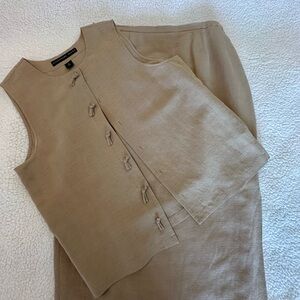 Josephine Chaus Silk & Linen Tan Sleeveless Blouse with matching Skirt.